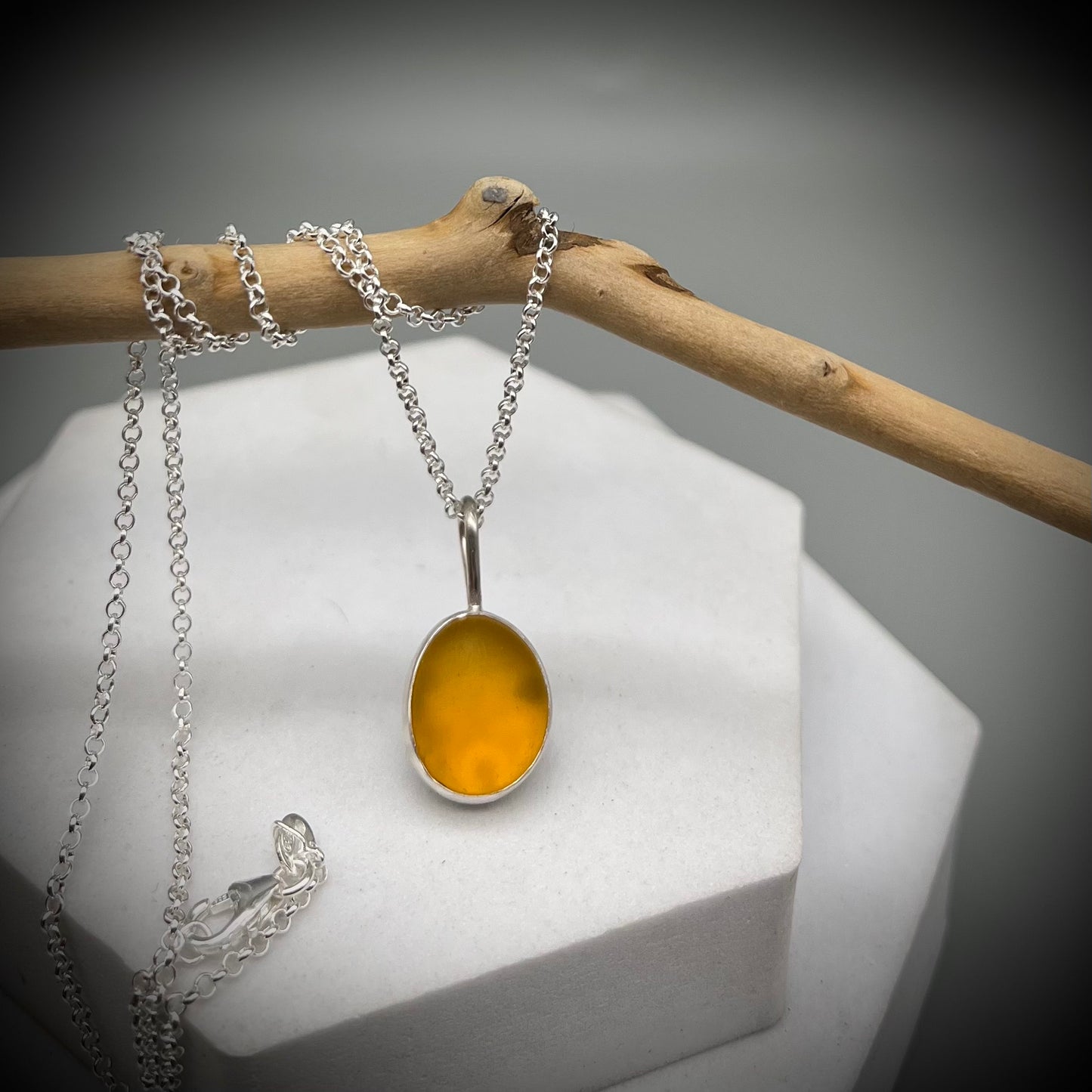 Yellow Sea Glass Pendant, Sea Glass Necklace, Sea Glass and Sterling Silver Necklace, Yellow Sea Glass Necklace
