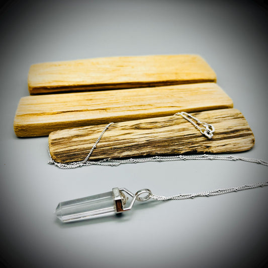 Clear Quartz and Sterling Silver Necklace, Clear Quartz Crystal Point Pendant Necklace, Clear Quartz Double Terminated Point Necklace