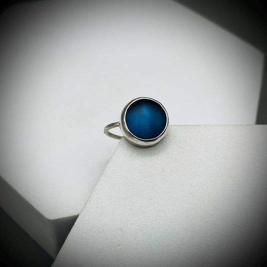 Sea Glass Ring, Light Blue Sea Glass Ring, Sterling Silver Sea Glass Ring, Blue Sea Glass Ring Size O 1/2