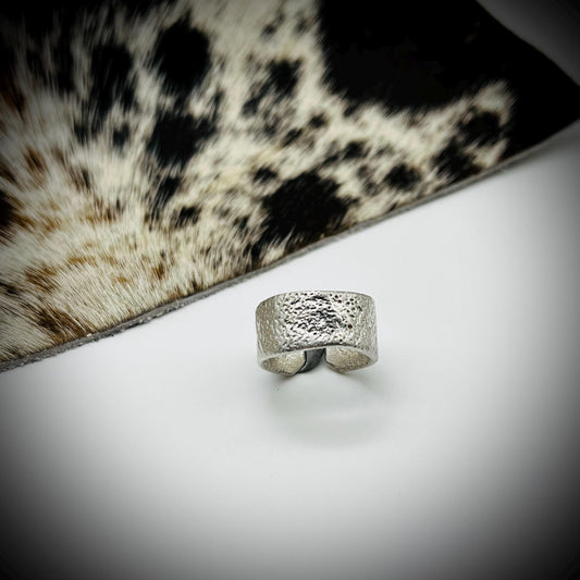 Sterling Silver Wide Ring Bang, Reticulated Silver Ring Band, Textured Silver Ring, Wide Silver Ring