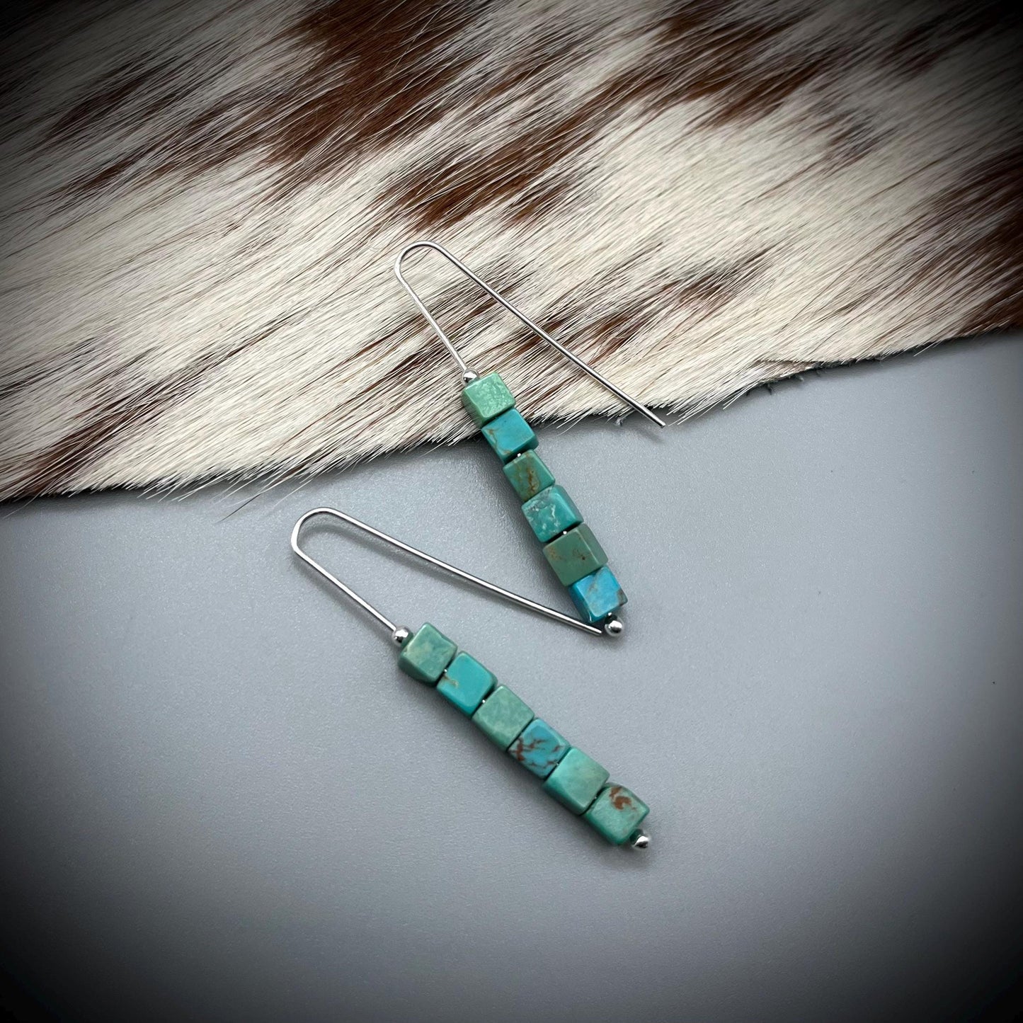 Natural Turquoise and Sterling Silver Earrings, Turquoise Drop Earrings, Handcrafted Turquoise and Silver Earrings, Long Turquoise Earrings