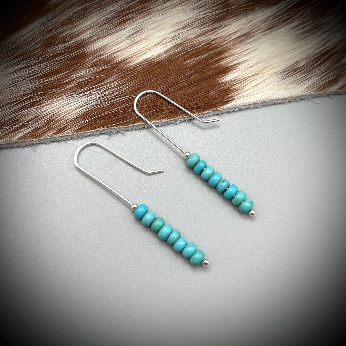 Natural Turquoise and Sterling Silver Earrings, Turquoise Drop Earrings, Handcrafted Turquoise and Silver Earrings, Long Turquoise Earrings