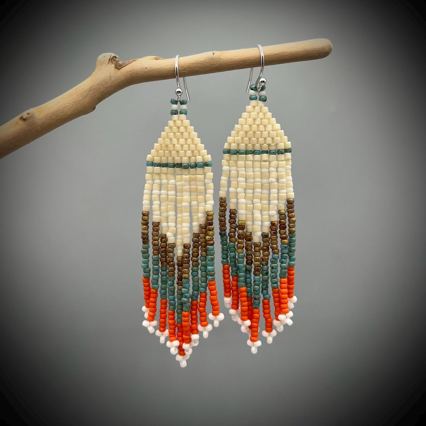 Native American Style Earrings, Boho Beaded Earrings, Native Tassel Earrings, Beaded Folk Earrings, Tribal Earrings, Long Fringe Earrings