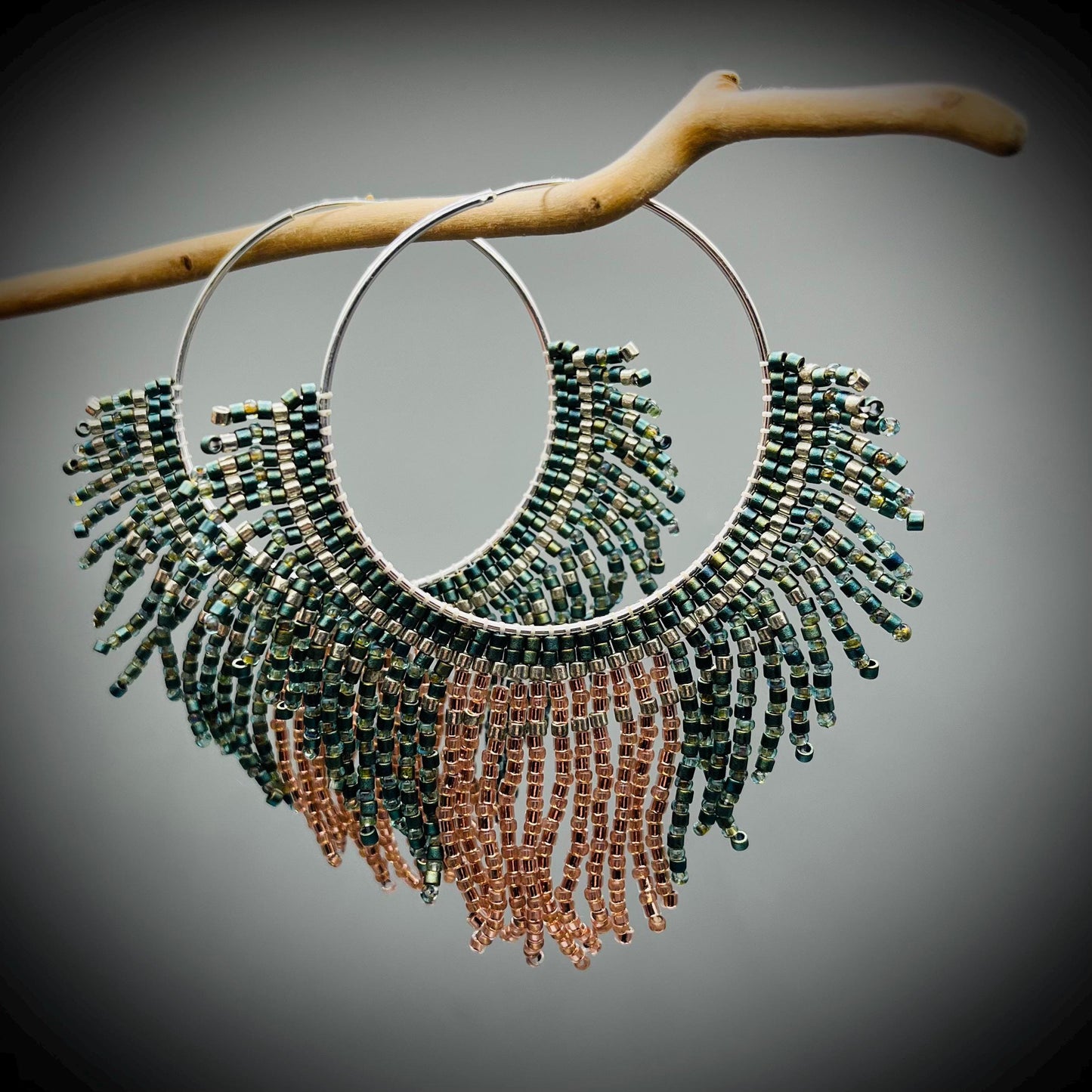 Native American Style Earrings, Boho Beaded Hoop Earrings, Native Hoop Earrings, Beaded Folk Earrings, Tribal Hoop Earrings, Aztec Earrings