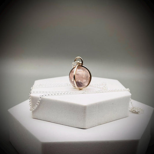 Rose Quartz Crystal Ball Necklace, Rose Quartz and Sterling Silver Necklace, Rose Quartz Pendant, Caged Rose Quartz Crystal