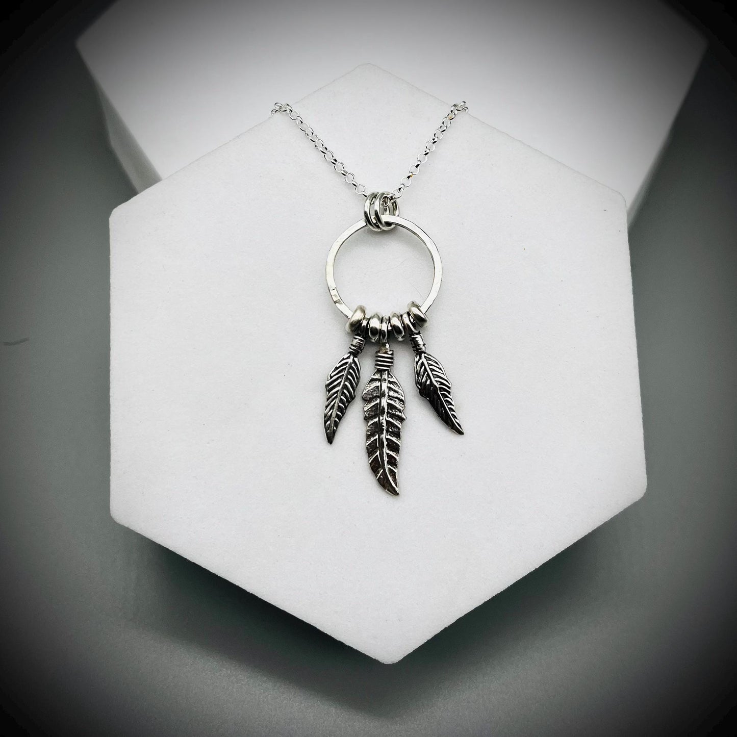 Dream Catcher Necklace, Sterling Silver Dream Catcher Necklace, Feather Necklace, Silver Feather Pendant