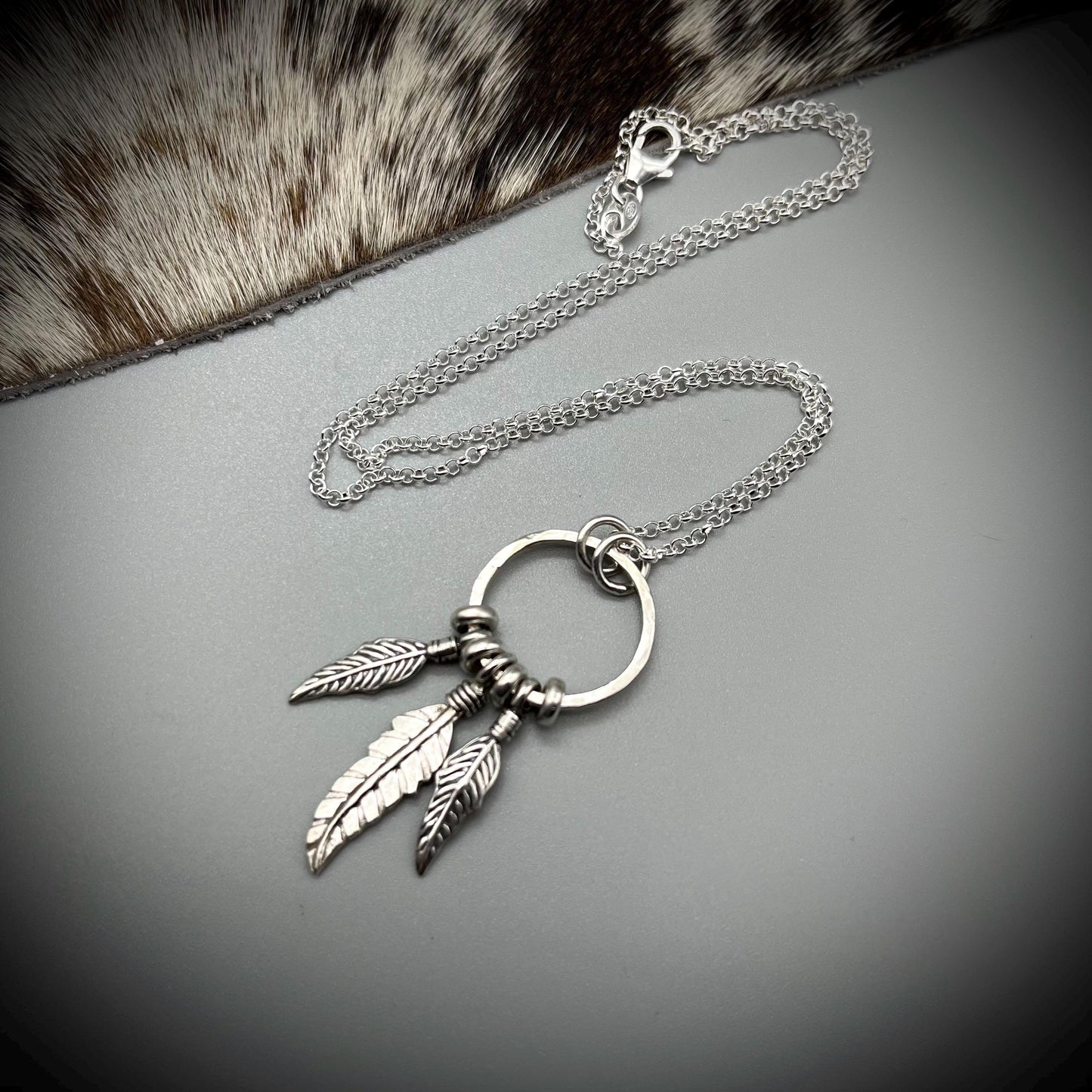 Dream Catcher Necklace, Sterling Silver Dream Catcher Necklace, Feather Necklace, Silver Feather Pendant