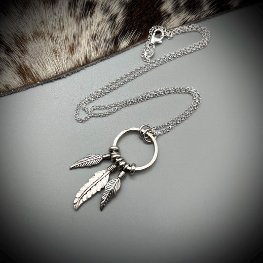 Dream Catcher Necklace, Sterling Silver Dream Catcher Necklace, Feather Necklace, Silver Feather Pendant