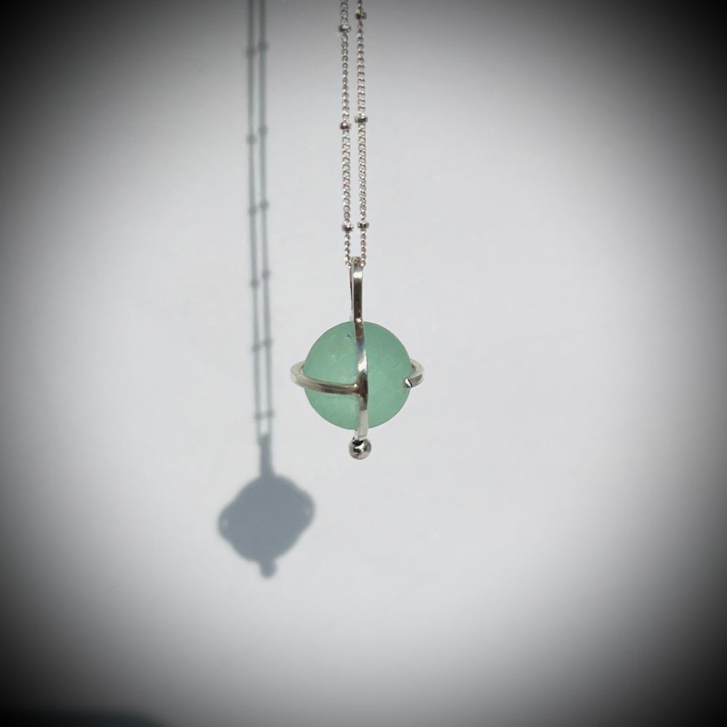 Codd Marble Necklace, Sea Glass Pendant, Green Marble Pendant, Caged Sea Glass Marble Pendant