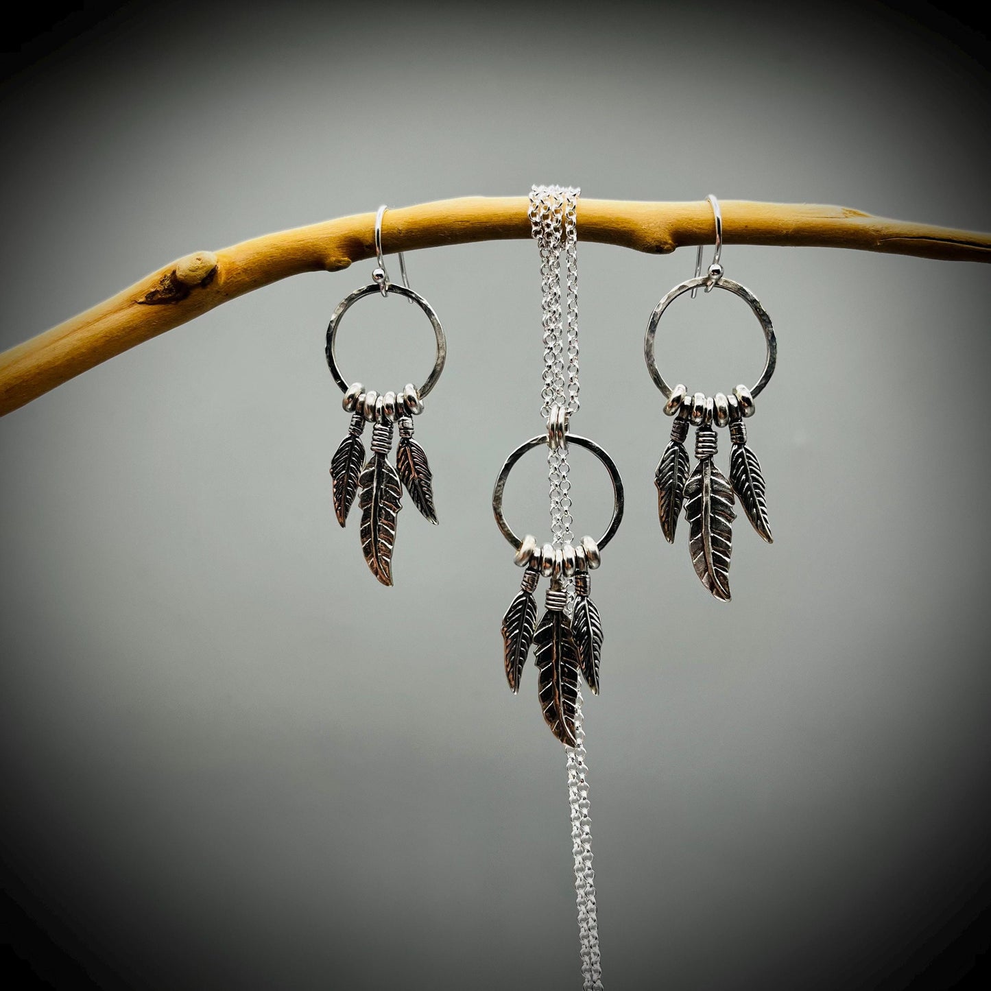 Dream Catcher Necklace, Sterling Silver Dream Catcher Necklace, Feather Necklace, Silver Feather Pendant