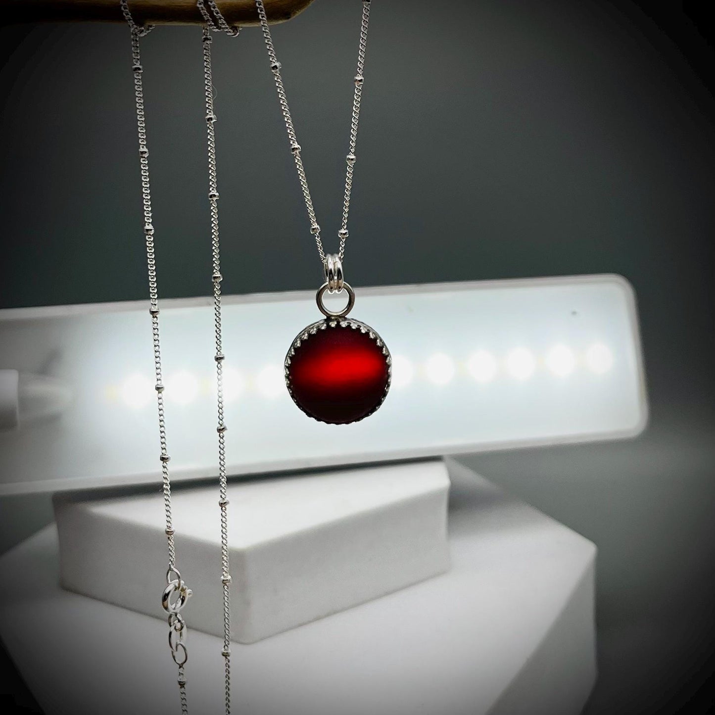 Red Sea Glass Marble Necklace, Handmade Sterling Silver Jewellery, Red Sea Glass Pendant, Codd Marble Pendant, Red Sea Glass Pendant