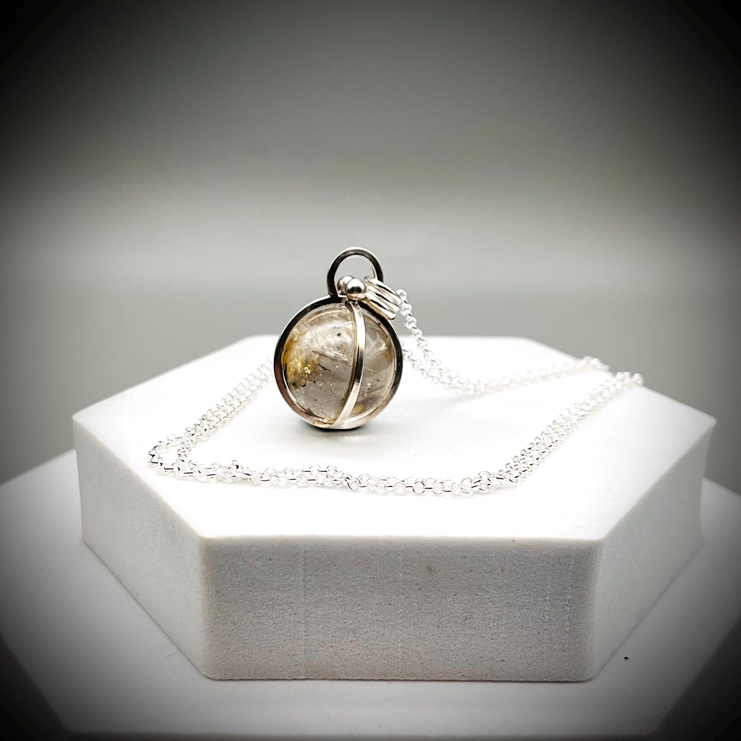Herkimer Diamond Crystal Ball Necklace, Herkimer Diamond and Sterling Silver Necklace, Caged Herkimer Diamond Pendant