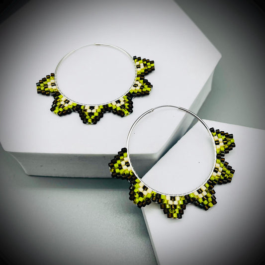 Native American Style Earrings, Boho Beaded Hoop Earrings, Native Hoop Earrings, Beaded Folk Earrings, Tribal Hoop Earrings