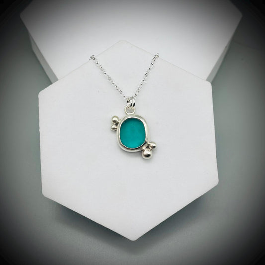 Turquoise Sea Glass Pendant, Sea Glass Necklace, Sea Glass and Sterling Silver Necklace, Blue Sea Glass Necklace