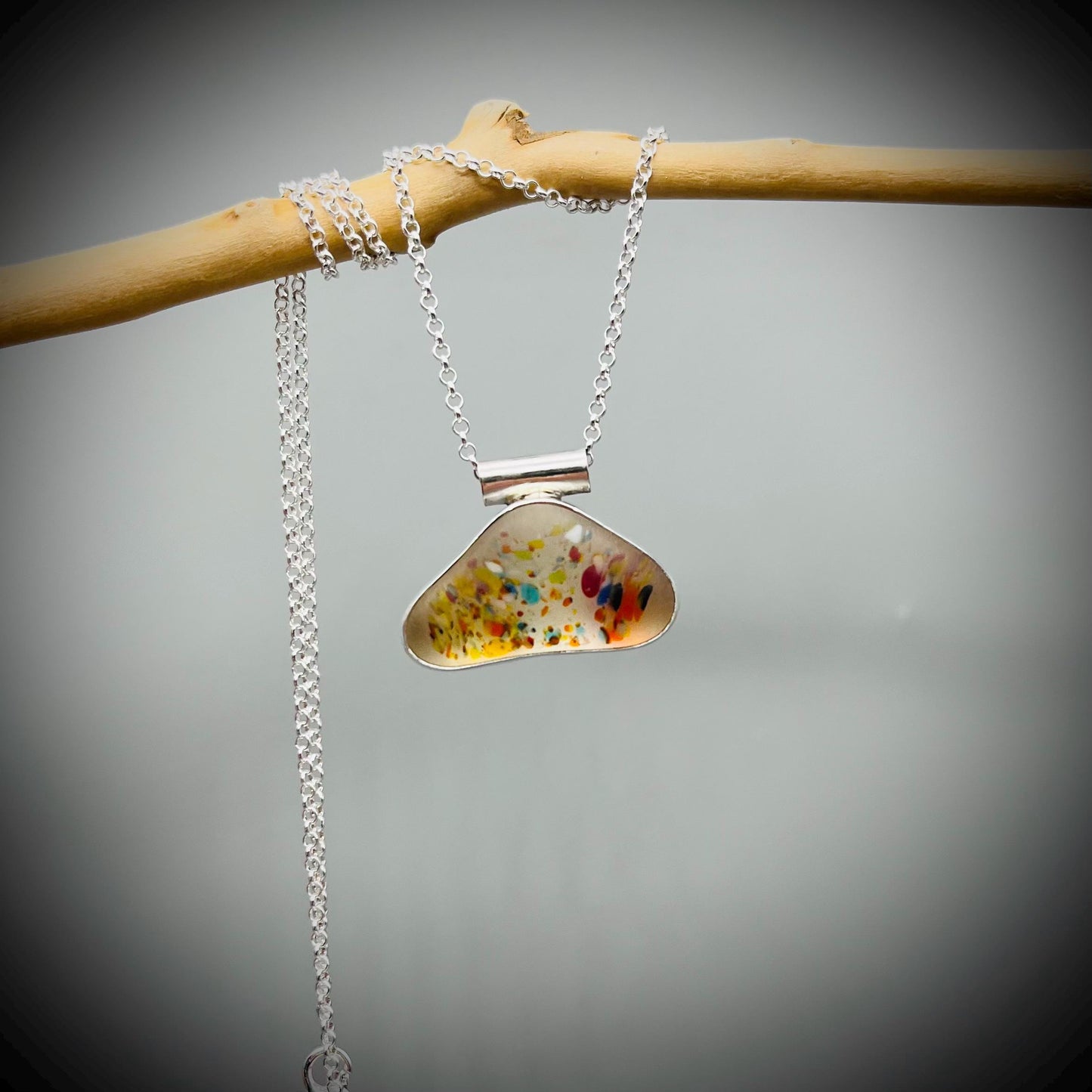 Spotty Sea Glass Pendant, Spotty Glass Necklace, Sea Glass and Sterling Silver Necklace, Sea Glass Necklace