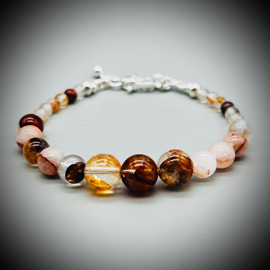 Red Hematoid Quartz Crystal Bracelet, Fire Quartz Crystal Bracelet, Red Hematoid and Sterling Silver Bracelet, Fire Quartz Bracelet