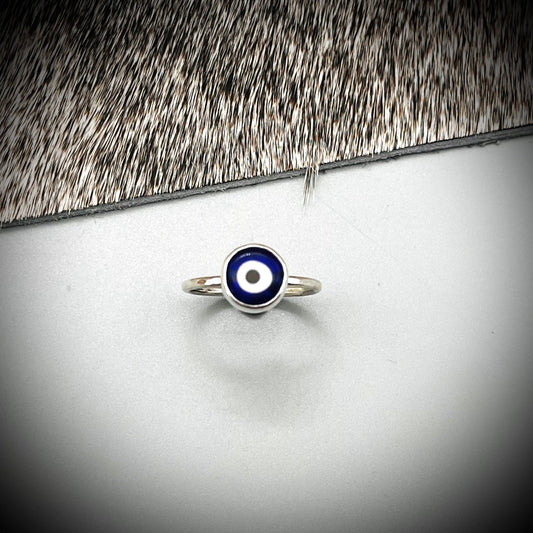 Sterling Silver Evil Eye Ring, Glass Evil Eye Ring, Glass and Sterling Silver Evil Eye Ring, Blue Evil Eye Ring
