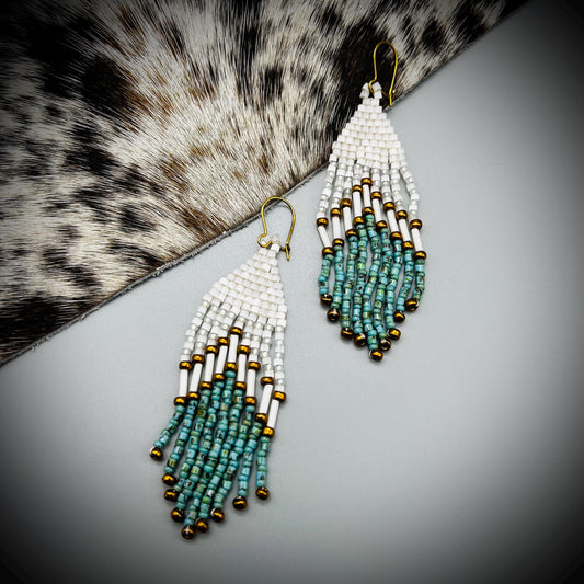 Native American Style Earrings, Boho Beaded Earrings, Native Tassel Earrings, Beaded Folk Earrings, Tribal Earrings, Long Fringe Earrings