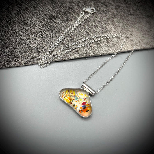 Spotty Sea Glass Pendant, Spotty Glass Necklace, Sea Glass and Sterling Silver Necklace, Sea Glass Necklace