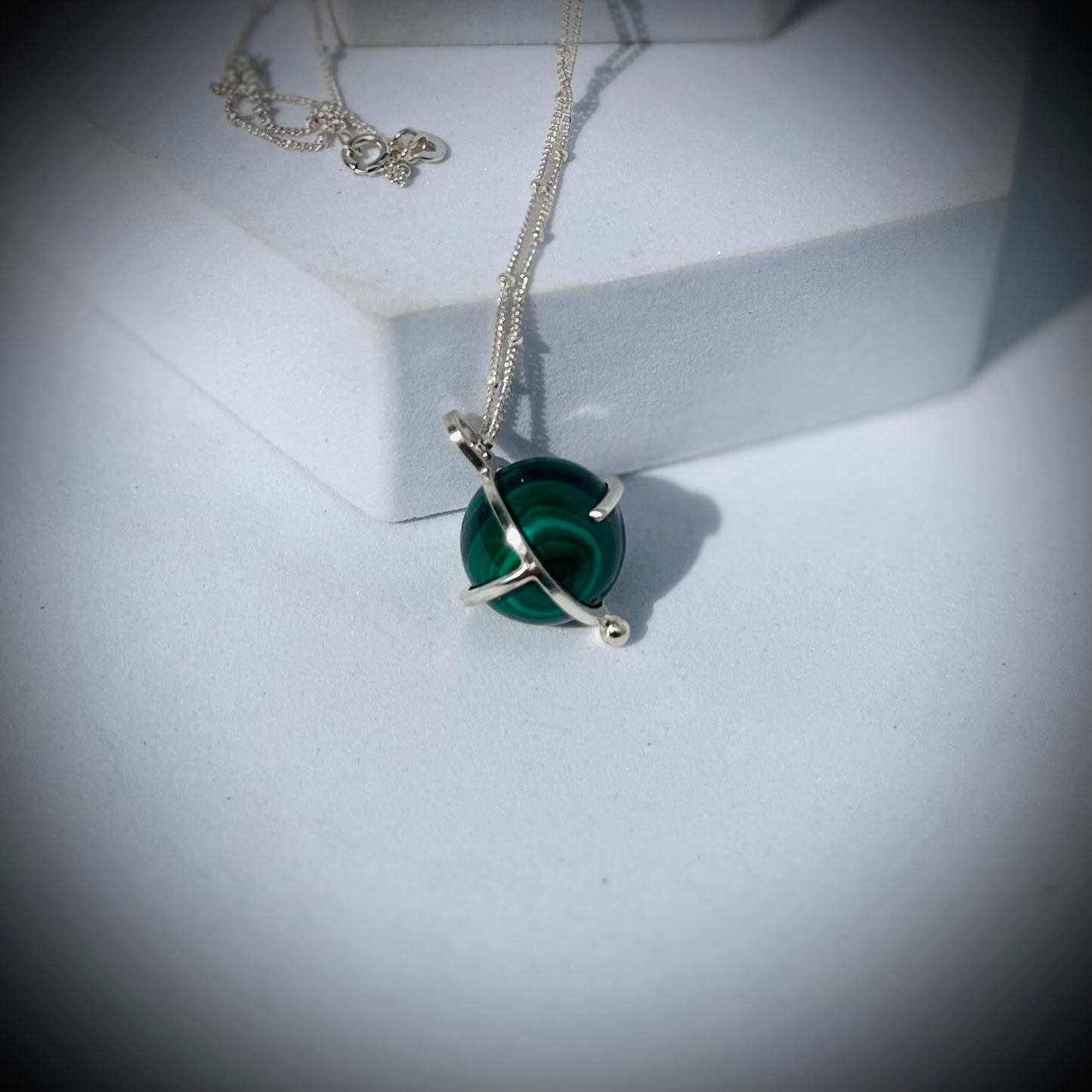 Malachite Crystal Ball Necklace, Malachite and Sterling Silver Necklace, Caged Malachite Pendant, Malachite Crystal Ball