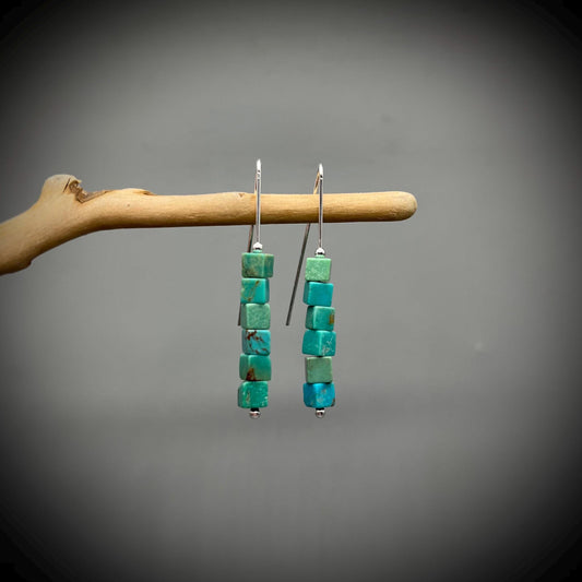 Natural Turquoise and Sterling Silver Earrings, Turquoise Drop Earrings, Handcrafted Turquoise and Silver Earrings, Long Turquoise Earrings