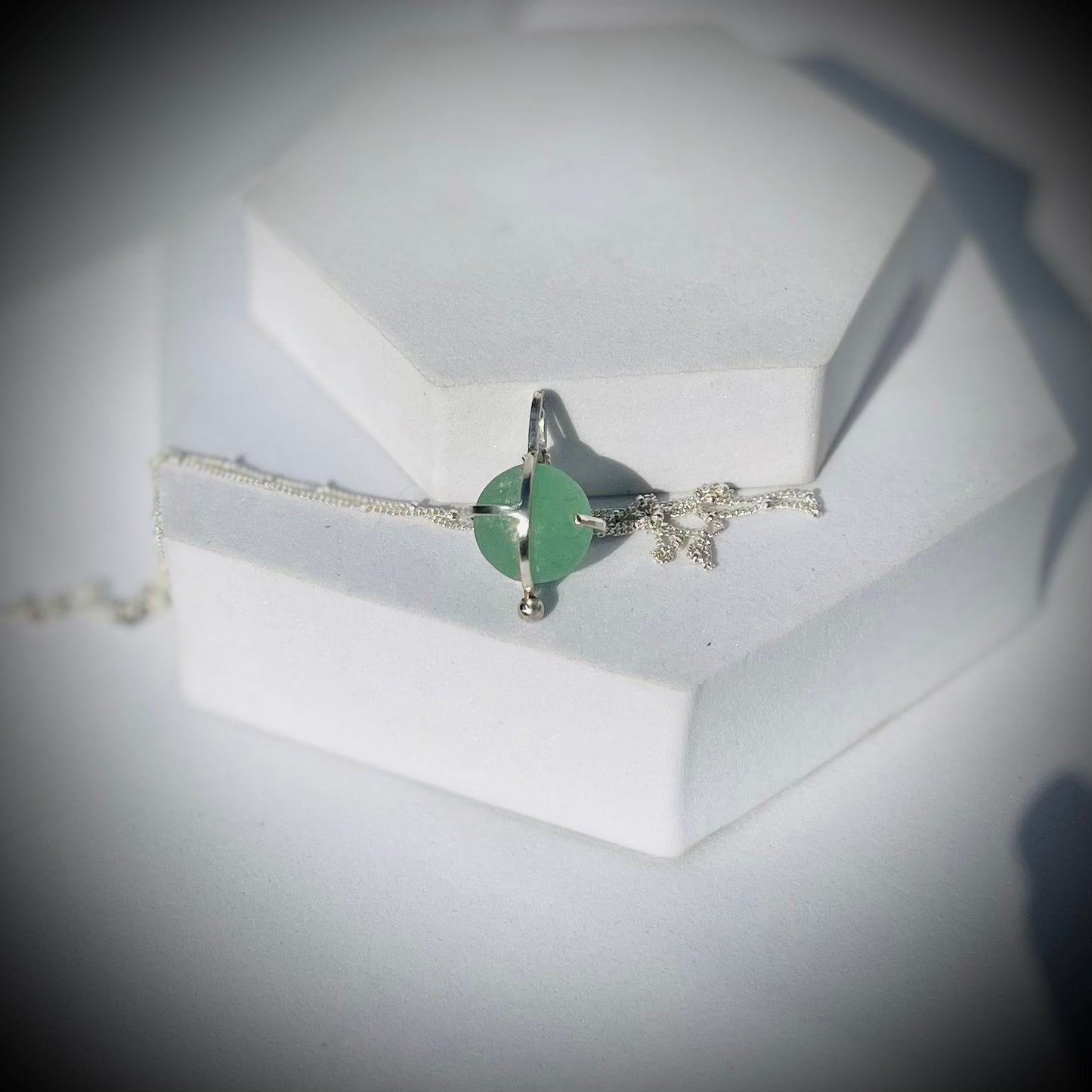 Codd Marble Necklace, Sea Glass Pendant, Green Marble Pendant, Caged Sea Glass Marble Pendant