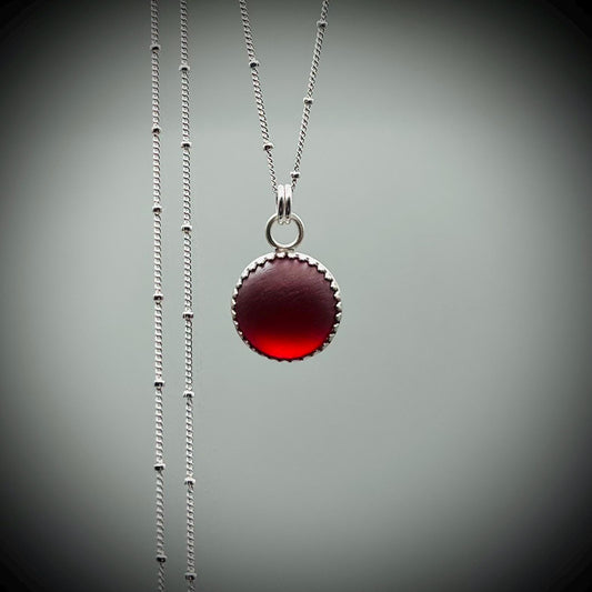 Red Sea Glass Marble Necklace, Handmade Sterling Silver Jewellery, Red Sea Glass Pendant, Codd Marble Pendant, Red Sea Glass Pendant