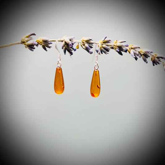 Amber and Sterling Silver Earrings, Amber Drop Earrings, Amber and Silver Dangle Earrings