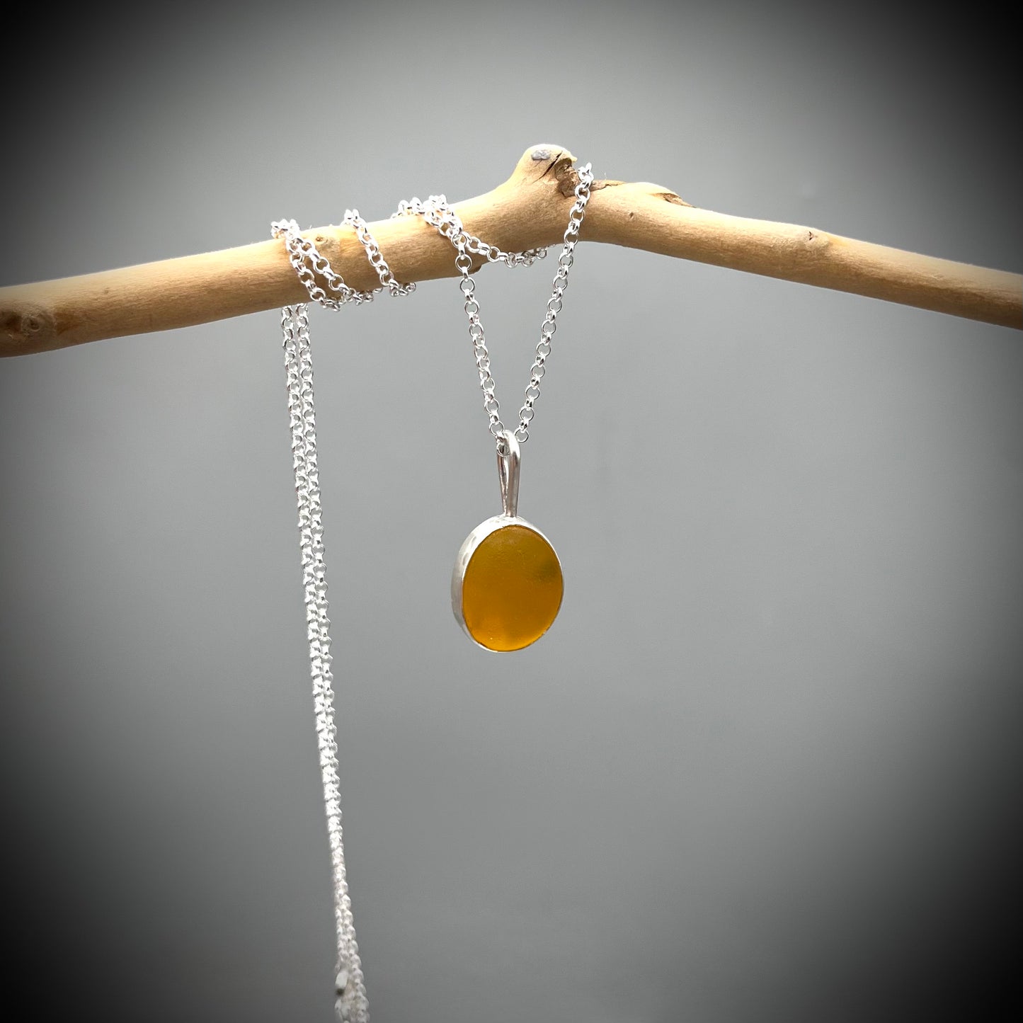 Yellow Sea Glass Pendant, Sea Glass Necklace, Sea Glass and Sterling Silver Necklace, Yellow Sea Glass Necklace