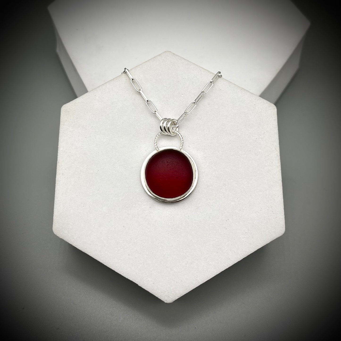 Red Sea Glass Pendant, Sea Glass Necklace, Sea Glass and Sterling Silver Necklace, Red Sea Glass Necklace
