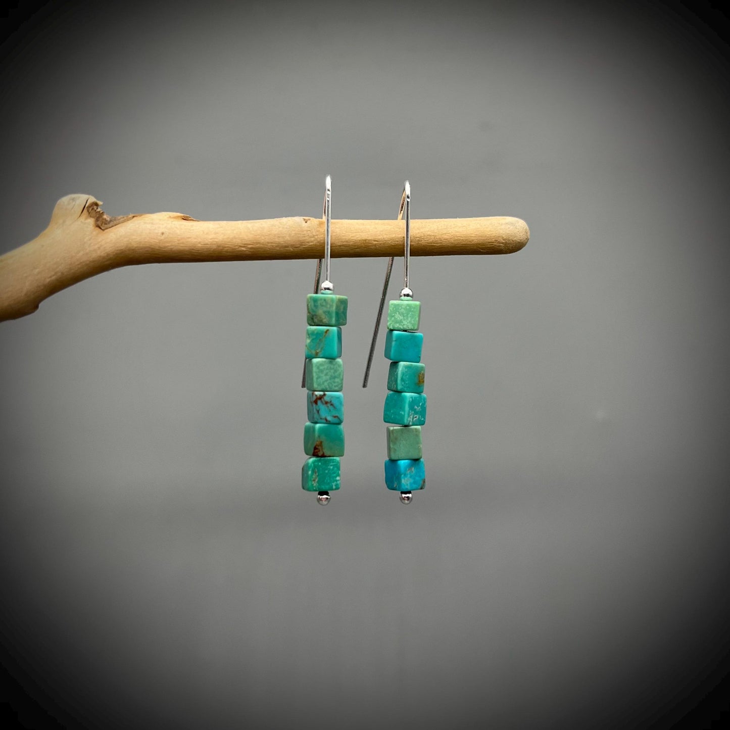 Natural Turquoise and Sterling Silver Earrings, Turquoise Drop Earrings, Handcrafted Turquoise and Silver Earrings, Long Turquoise Earrings