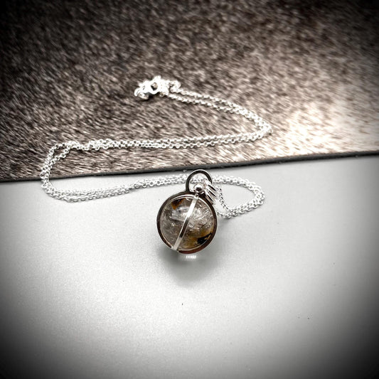 Herkimer Diamond Crystal Ball Necklace, Herkimer Diamond and Sterling Silver Necklace, Caged Herkimer Diamond Pendant