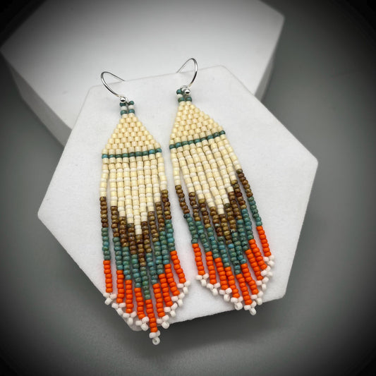 Native American Style Earrings, Boho Beaded Earrings, Native Tassel Earrings, Beaded Folk Earrings, Tribal Earrings, Long Fringe Earrings