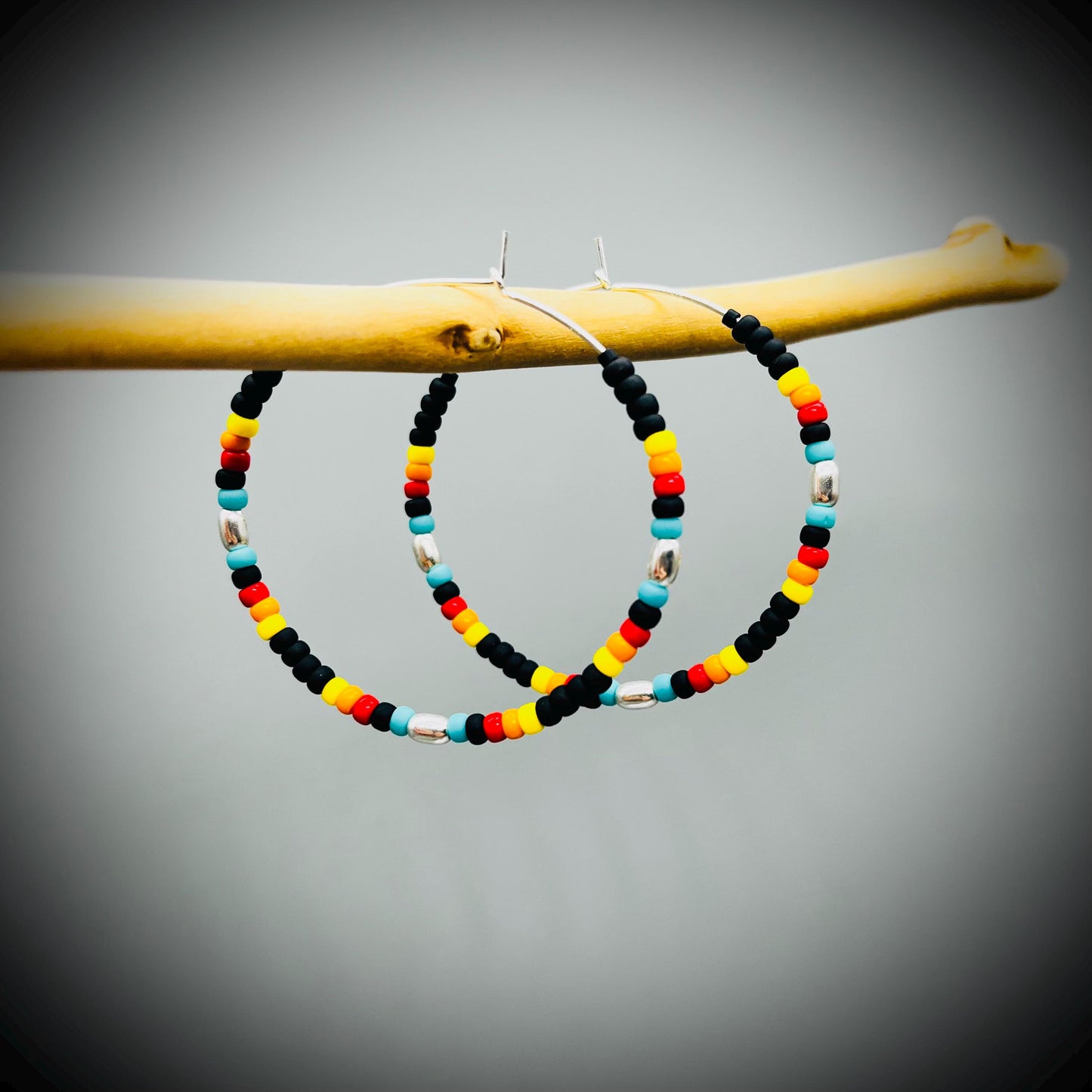 Native American Style Earrings, Boho Beaded Hoop Earrings, Native Hoop Earrings, Beaded Folk Earrings, Tribal Hoop Earrings, Aztec Earrings