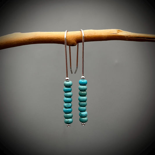 Natural Turquoise and Sterling Silver Earrings, Turquoise Drop Earrings, Handcrafted Turquoise and Silver Earrings, Long Turquoise Earrings