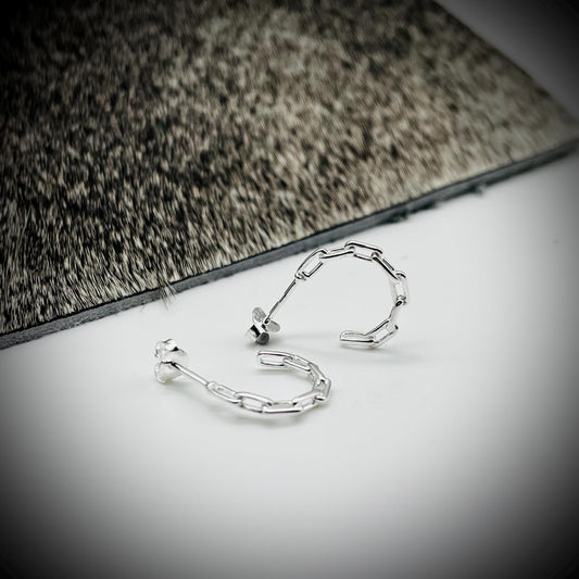Sterling Silver Hoop Earrings, Paperclip Chain Hoop Earrings, Chain Hoop Earrings, Silver Circle Earrings