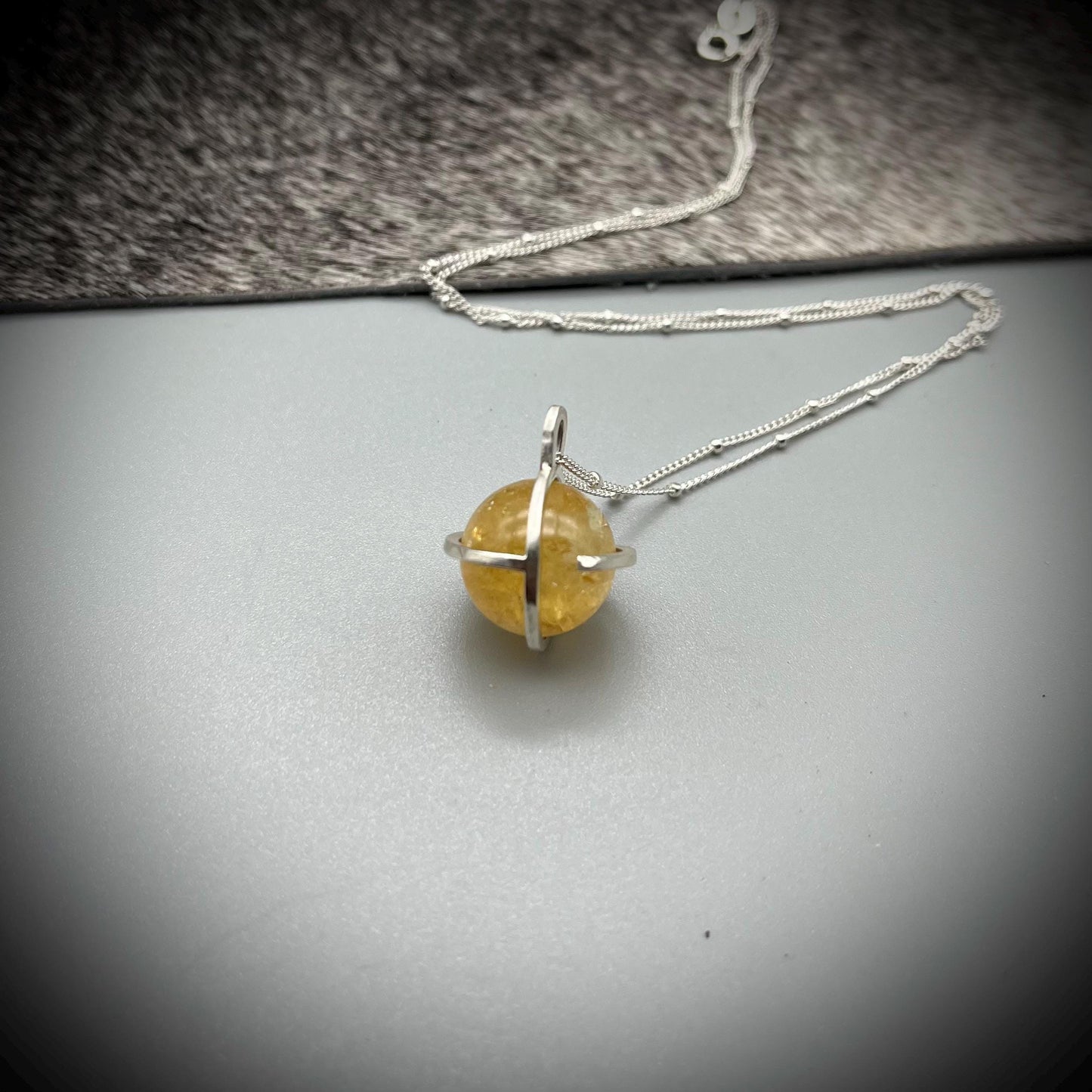 Citrine Crystal Ball Necklace, Citrine and Sterling Silver Necklace, Caged Citrine Pendant, Quartz Pendant