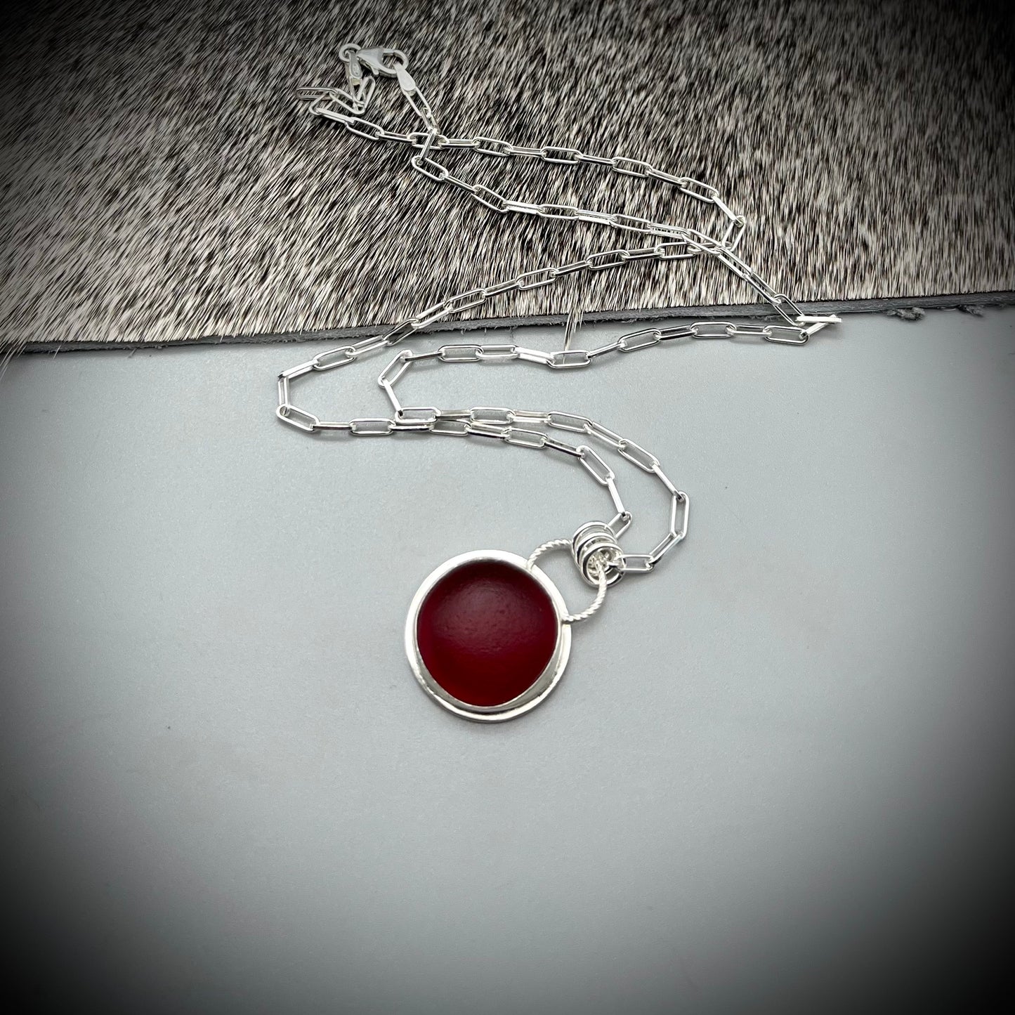 Red Sea Glass Pendant, Sea Glass Necklace, Sea Glass and Sterling Silver Necklace, Red Sea Glass Necklace