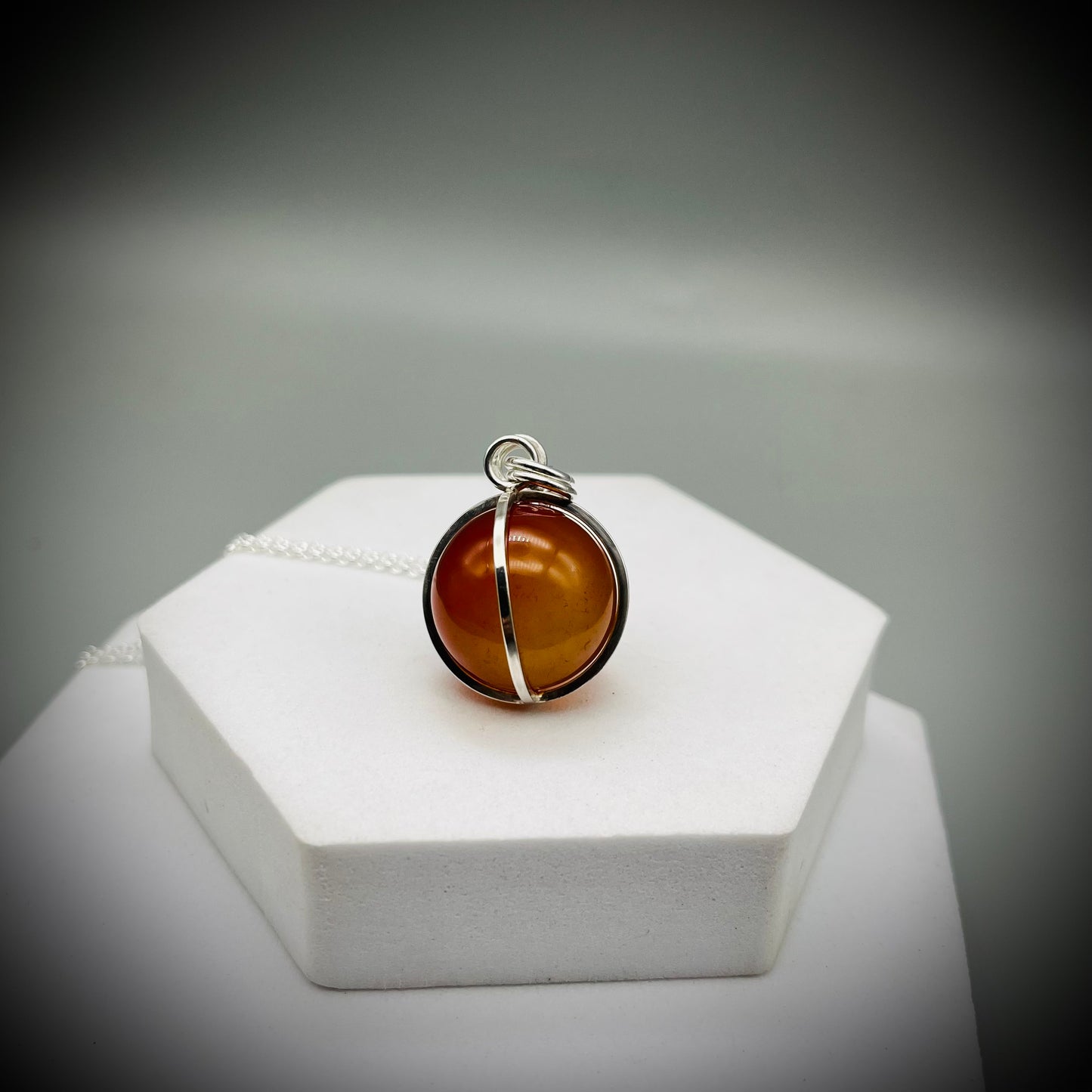 Carnelian Crystal Ball Necklace, Carnelian and Sterling Silver Pendant, Carnelian Crystal Sphere Pendant, Caged Carnelian Crystal