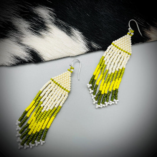 Native American Style Earrings, Boho Beaded Earrings, Native Tassel Earrings, Beaded Folk Earrings, Tribal Earrings, Long Fringe Earrings