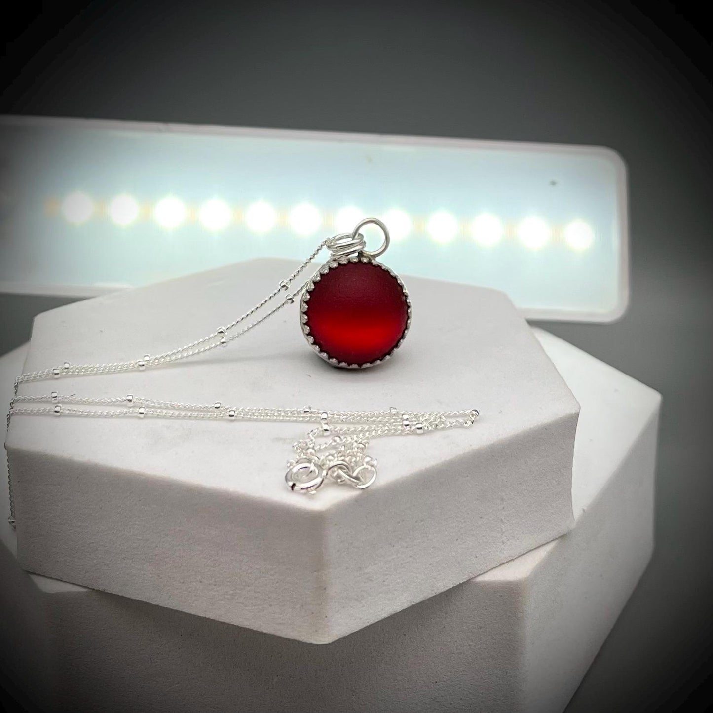 Red Sea Glass Marble Necklace, Handmade Sterling Silver Jewellery, Red Sea Glass Pendant, Codd Marble Pendant, Red Sea Glass Pendant