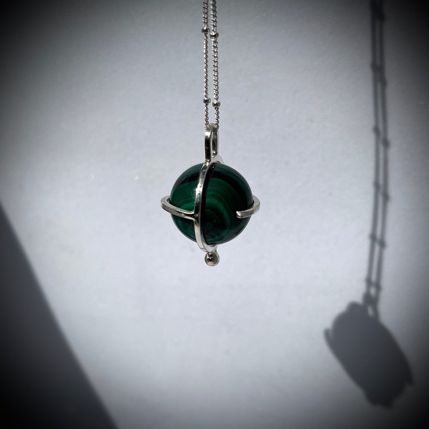 Malachite Crystal Ball Necklace, Malachite and Sterling Silver Necklace, Caged Malachite Pendant, Malachite Crystal Ball