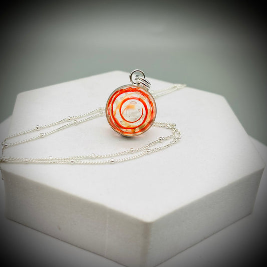 Red Marble Necklace, Handmade SworlMarble Necklace, Caged Marble Necklace, Glass Marble and Silver Necklace