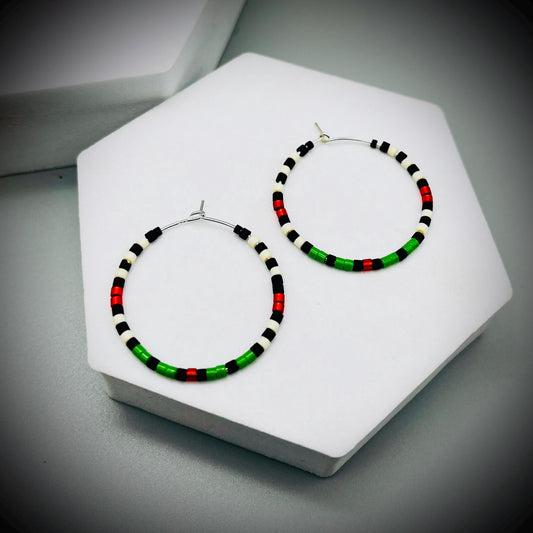 Native American Style Earrings, Boho Beaded Hoop Earrings, Native Hoop Earrings, Beaded Folk Earrings, Tribal Hoop Earrings, Aztec Earrings