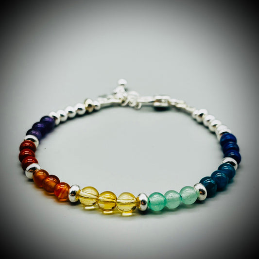 Chakra Crystal Bracelet, Seven Chakra Crystal Bracelet, Chakra Crystal and Silver Bracelet, Rainbow Crystal Bracelet