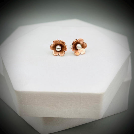 Copper and Sterling Silver Flower Earrings, Forget Me Not Stud Earrings, Daisy Stud Flower Earrings, Copper and Silver Flower Stud Earrings