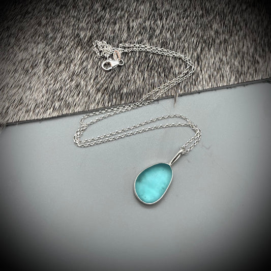 Blue Sea Glass Pendant, Sea Glass Necklace, Sea Glass and Sterling Silver Necklace, Pale Blue Sea Glass Necklace