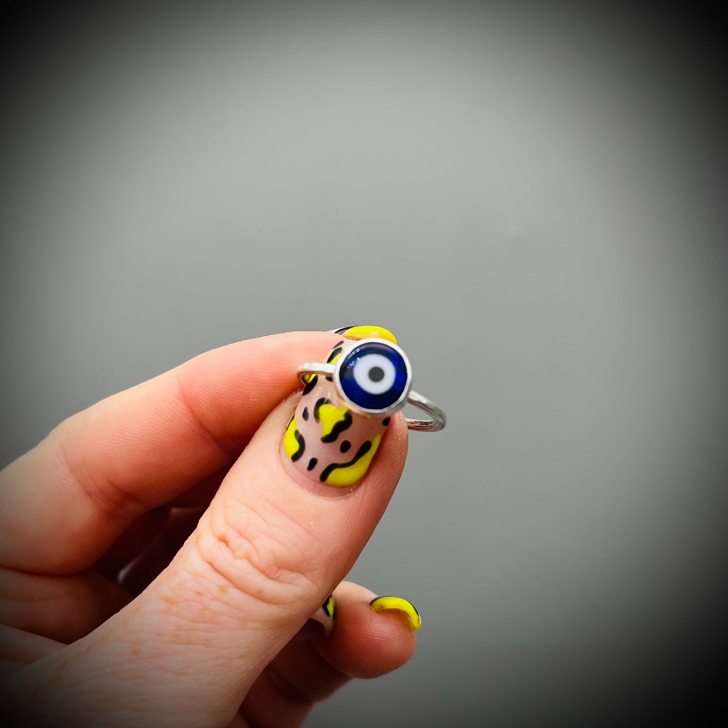 Sterling Silver Evil Eye Ring, Glass Evil Eye Ring, Glass and Sterling Silver Evil Eye Ring, Blue Evil Eye Ring
