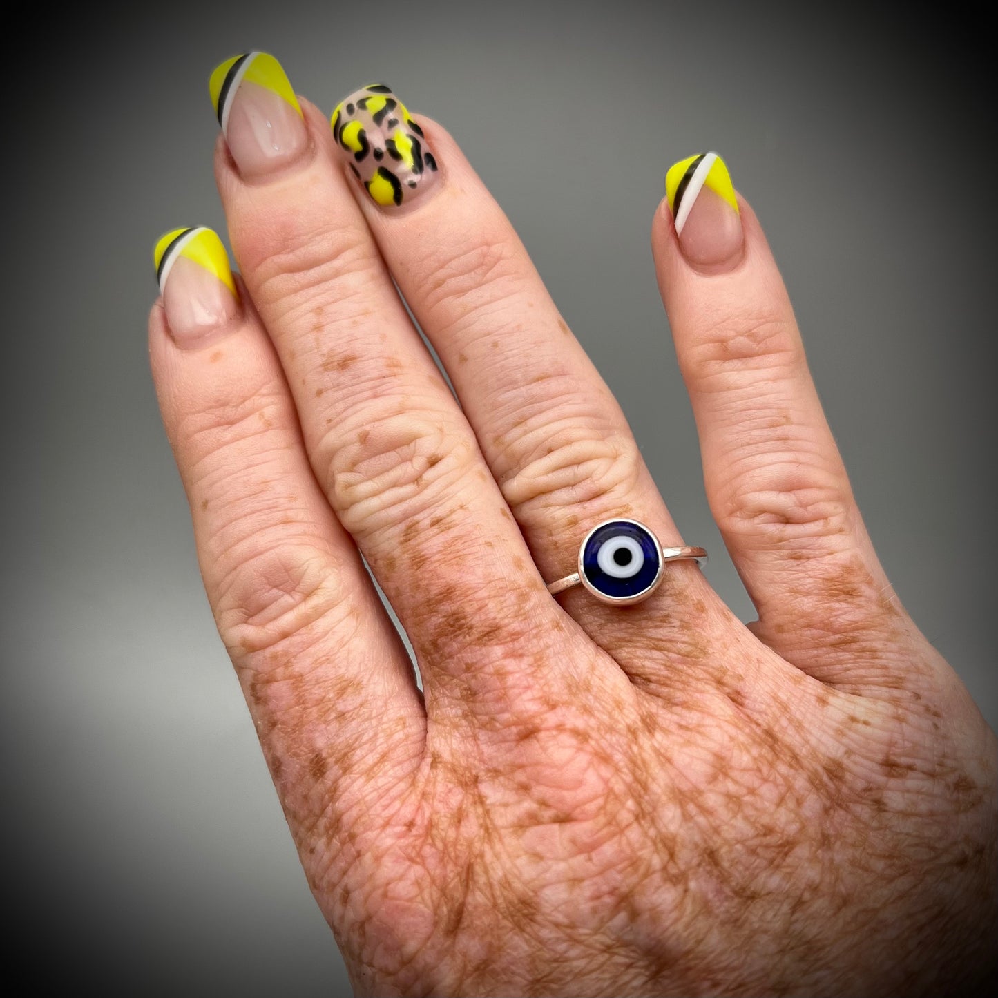 Sterling Silver Evil Eye Ring, Glass Evil Eye Ring, Glass and Sterling Silver Evil Eye Ring, Blue Evil Eye Ring