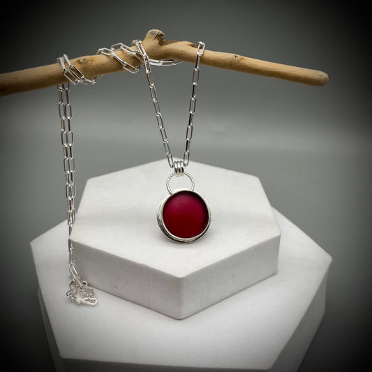 Red Sea Glass Pendant, Sea Glass Necklace, Sea Glass and Sterling Silver Necklace, Red Sea Glass Necklace